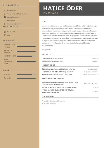 Beslenme Uzmanı Diyetisyen CV Örnekleri cv indir